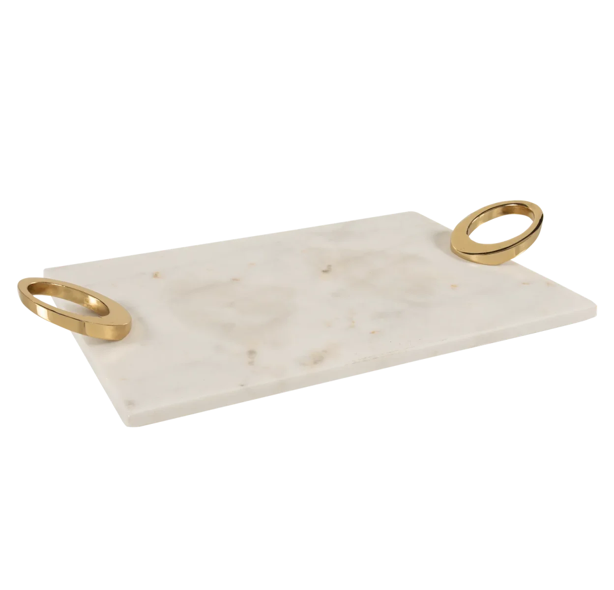 White Marble Rectangular Tray With Gold Oval Ring Handles