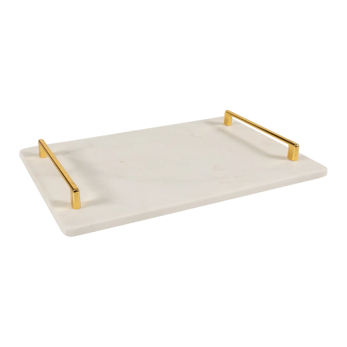 White Marble Rectangular Tray With Gold Square Handles