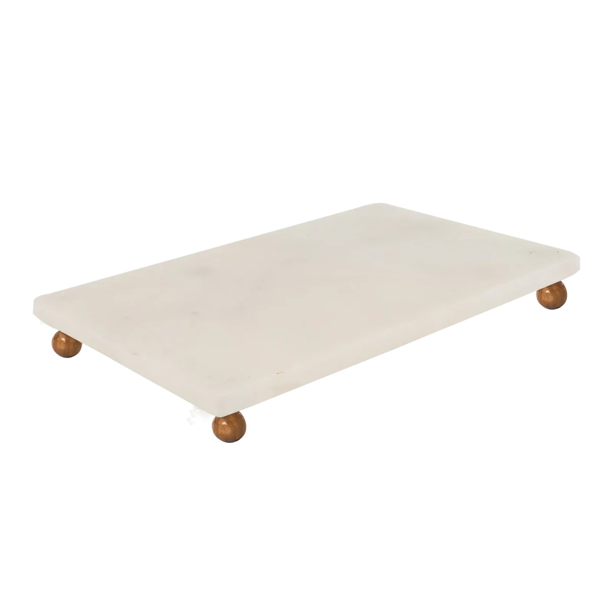 White Marble Rectangular Tray With Wooden Ball Feet