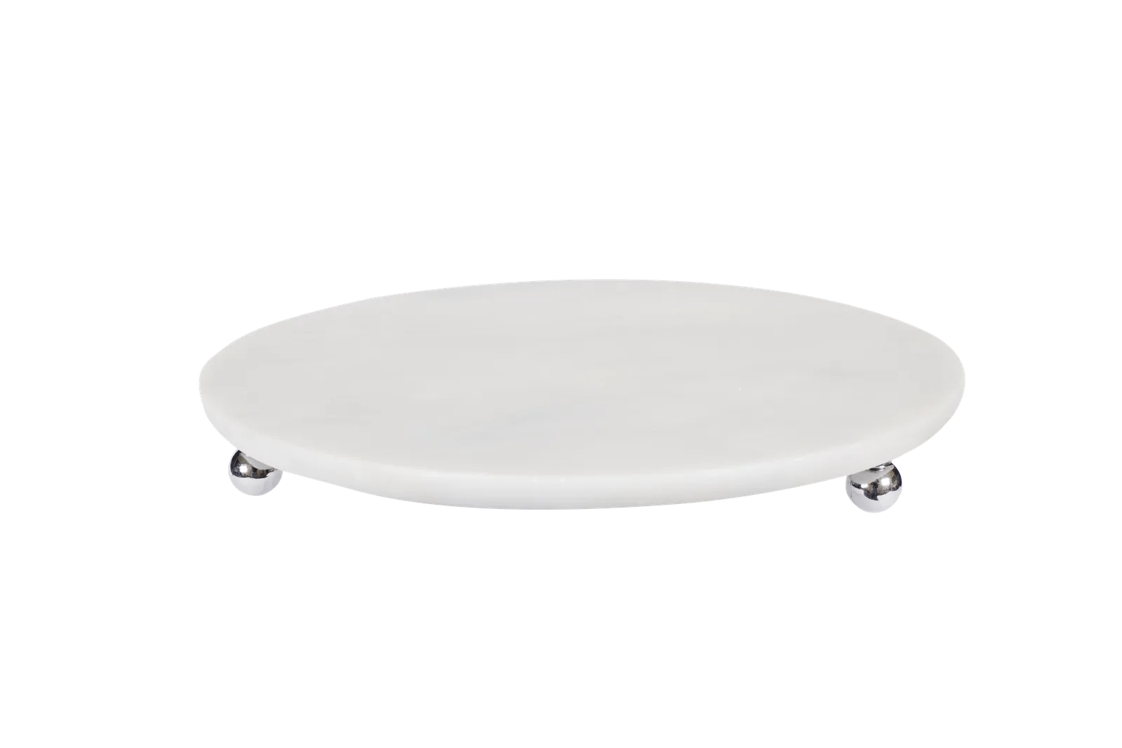 White Marble Round Tray With Silver Ball Feet