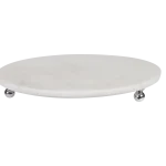 White Marble Round Tray With Silver Ball Feet