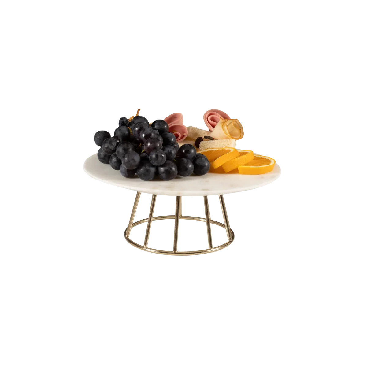 White Marble Serving Stand With Gold Wire Base