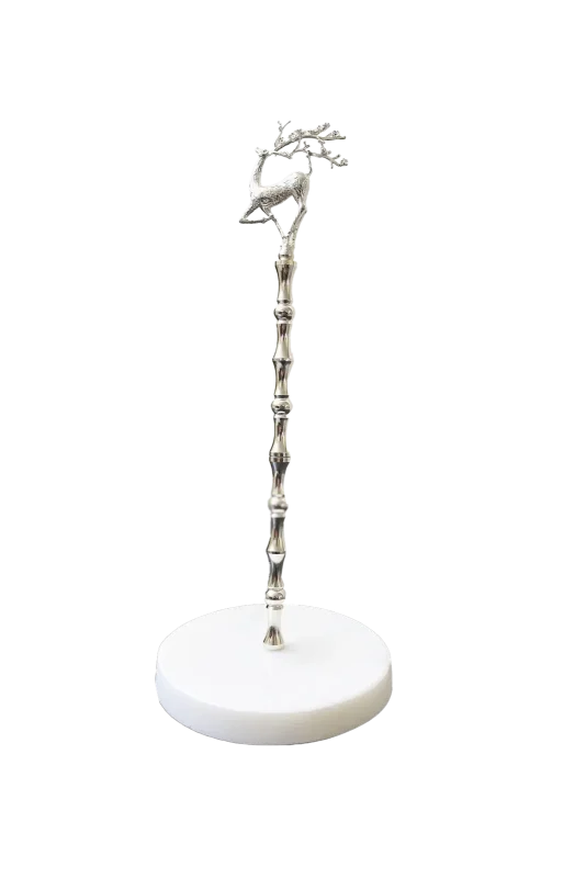 White Marble Stand With Silver Deer Finial