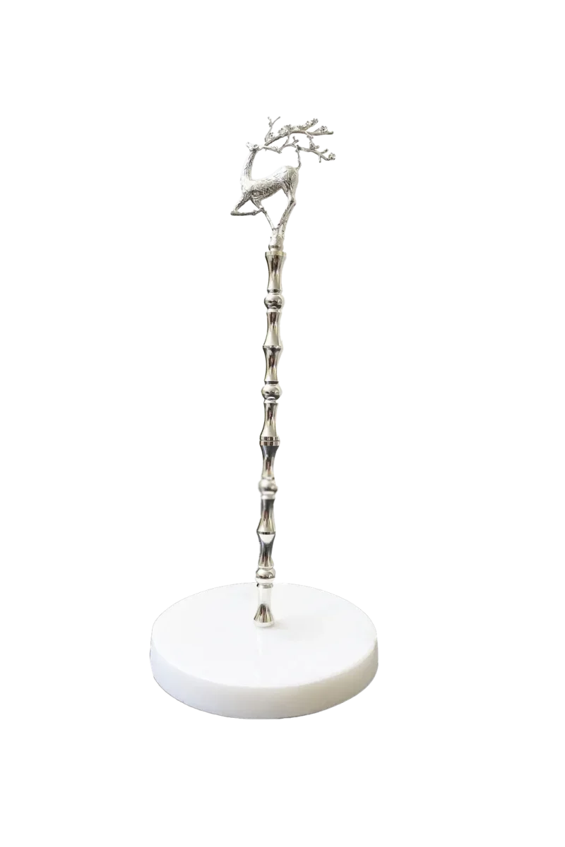 White Marble Stand With Silver Deer Finial