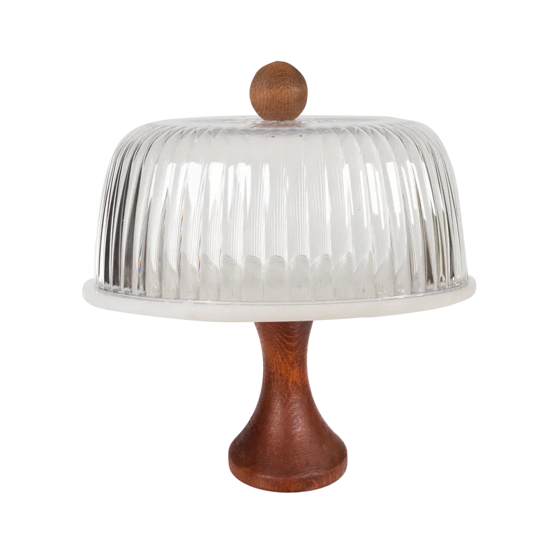 White Marble Tall Cake Stand With Glass Dome