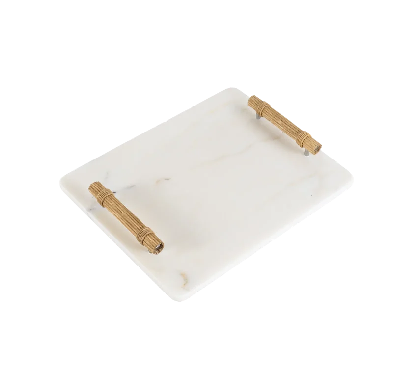 White Marble Tray With Rope Wrapped Handles